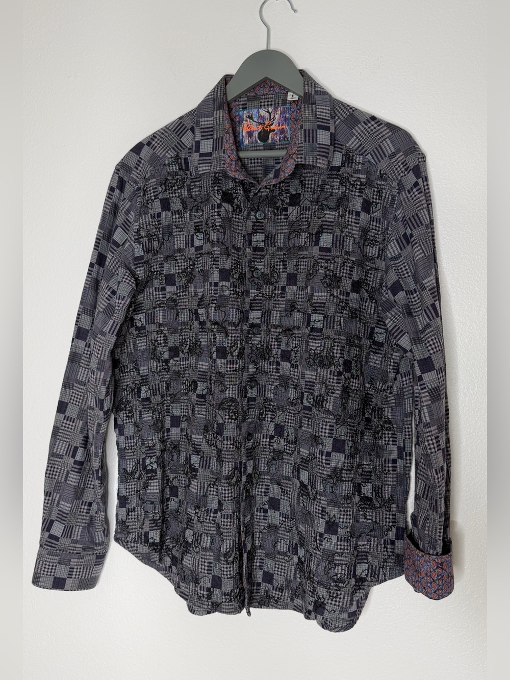 Robert Graham Shirt Men's Classic Fit Embroidered Patchwork Paisley Flip Cuff